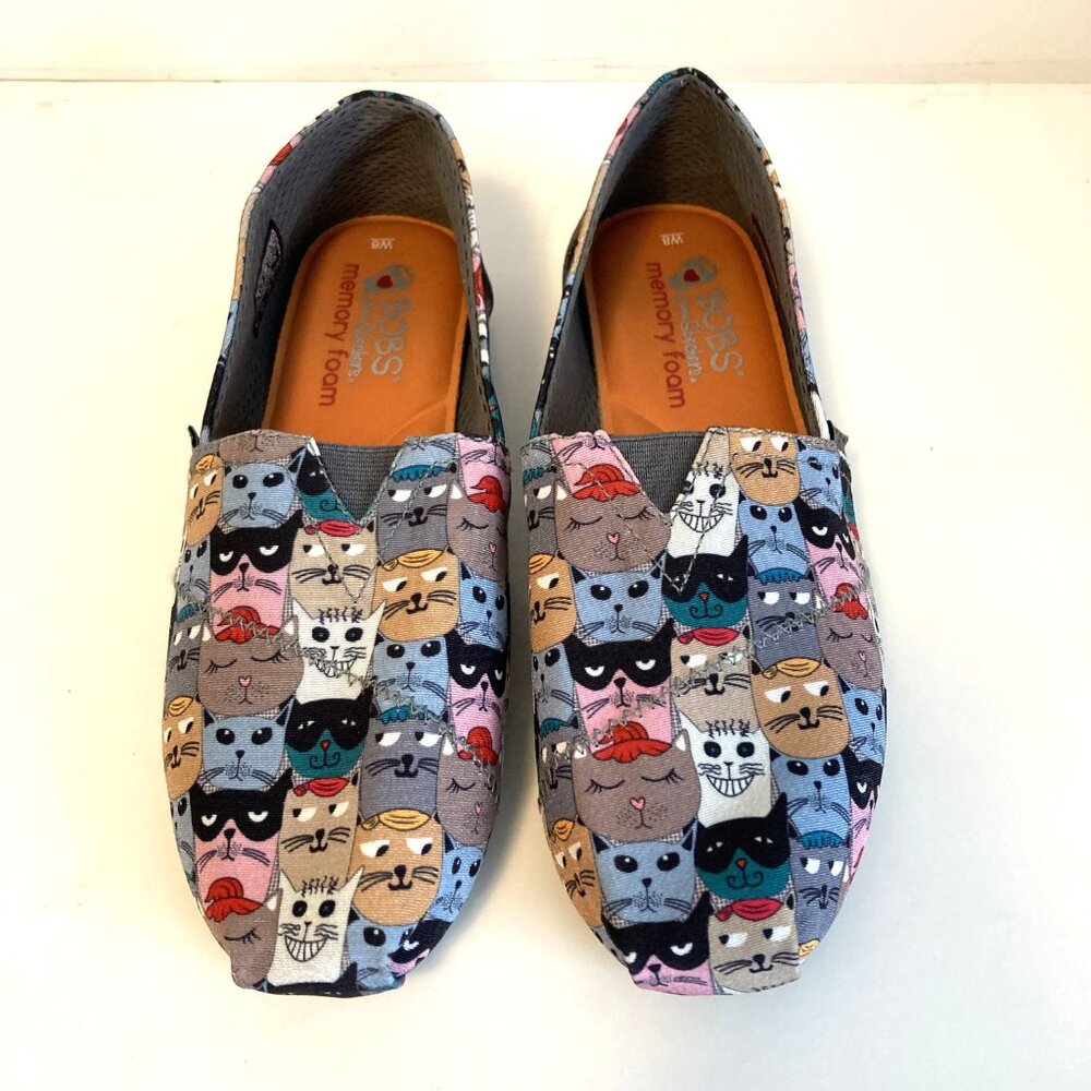 Bobs by Skechers Cat Print Flats/Memory Foam/Size 8W - Picture 2 of 8